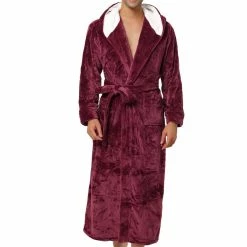 Allegra K Men's Hooded Robe Plush Full Length Contrast Long Bathrobe With Pockets