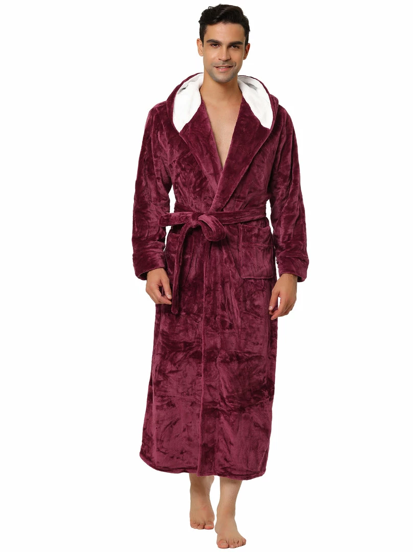 Allegra K Men's Hooded Robe Plush Full Length Contrast Long Bathrobe With Pockets 4 Allegra K Men's Hooded Robe Plush Full Length Contrast Long Bathrobe With Pockets