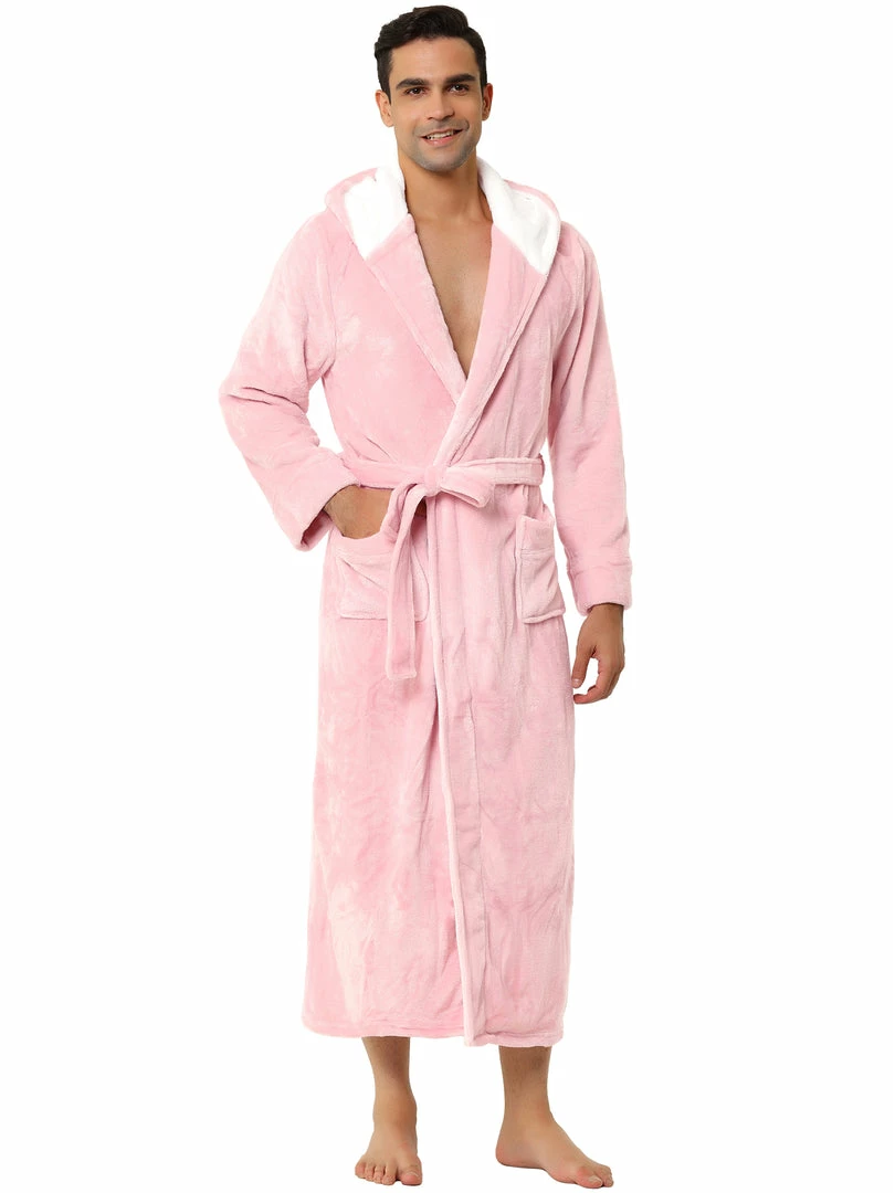 Allegra K Men's Hooded Robe Plush Full Length Contrast Long Bathrobe With Pockets 14 Allegra K Men's Hooded Robe Plush Full Length Contrast Long Bathrobe With Pockets
