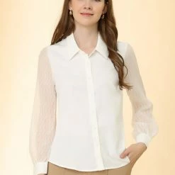 Allegra K Women's Work Office Shirt Textured Sheer Sleeve Button Down Chiffon Blouse 11 Allegra K Women's Work Office Shirt Textured Sheer Sleeve Button Down Chiffon Blouse
