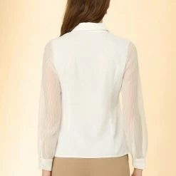 Allegra K Women's Work Office Shirt Textured Sheer Sleeve Button Down Chiffon Blouse 14 Allegra K Women's Work Office Shirt Textured Sheer Sleeve Button Down Chiffon Blouse