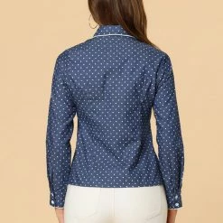 Allegra K Women's Dots Vintage Button Front Elegant Peter Pan Collar Shirt