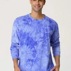 Allegra K Men's Tie Dye Sweatshirt Long Sleeves Color Block Round Neck Printed Pullover