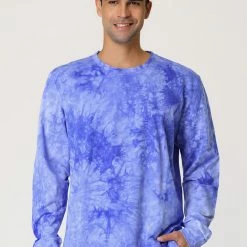Allegra K Men's Tie Dye Sweatshirt Long Sleeves Color Block Round Neck Printed Pullover