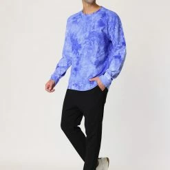 Allegra K Men's Tie Dye Sweatshirt Long Sleeves Color Block Round Neck Printed Pullover