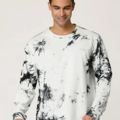Allegra K Men's Tie Dye Sweatshirt Long Sleeves Color Block Round Neck Printed Pullover