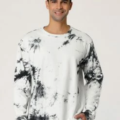 Allegra K Men's Tie Dye Sweatshirt Long Sleeves Color Block Round Neck Printed Pullover