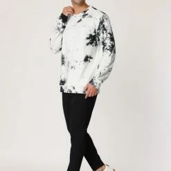 Allegra K Men's Tie Dye Sweatshirt Long Sleeves Color Block Round Neck Printed Pullover