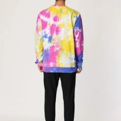Allegra K Men's Tie Dye Sweatshirt Long Sleeves Color Block Round Neck Printed Pullover