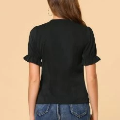 Allegra K Women's Peter Pan Collar Preppy Summer Casual Puff Short Sleeve Blouse Shirt