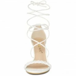 Allegra K Women's Woven Strap Lace Up Strappy Stiletto Heel Sandals Shoes