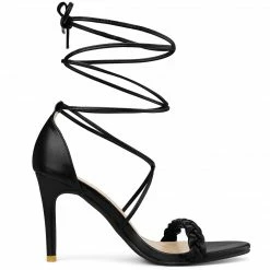 Allegra K Women's Woven Strap Lace Up Strappy Stiletto Heel Sandals Shoes