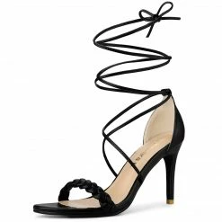 Allegra K Women's Woven Strap Lace Up Strappy Stiletto Heel Sandals Shoes