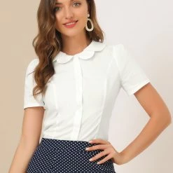 Allegra K Women's Work Office Shirt Peter Pan Collar Button Down Blouse 11 Allegra K Women's Work Office Shirt Peter Pan Collar Button Down Blouse