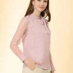 Allegra K Women's Tie Neck Work Tops Elegant Semi-Sheer Mesh Polka Dots Blouse 13 Allegra K Women's Tie Neck Work Tops Elegant Semi-Sheer Mesh Polka Dots Blouse