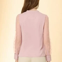 Allegra K Women's Tie Neck Work Tops Elegant Semi-Sheer Mesh Polka Dots Blouse 14 Allegra K Women's Tie Neck Work Tops Elegant Semi-Sheer Mesh Polka Dots Blouse