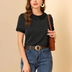 Allegra K Women's Peter Pan Collar Vintage Polka Dots Top 17 Allegra K Women's Peter Pan Collar Vintage Polka Dots Top