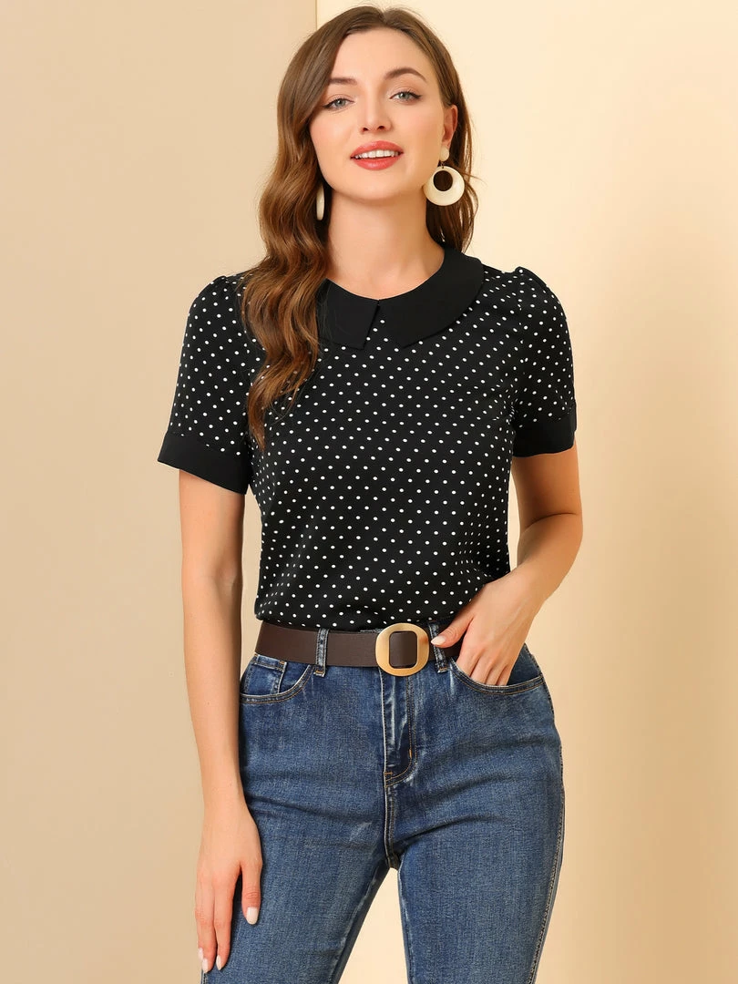 Allegra K Women's Peter Pan Collar Vintage Polka Dots Top 6 Allegra K Women's Peter Pan Collar Vintage Polka Dots Top