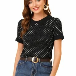 Allegra K Women's Peter Pan Collar Vintage Polka Dots Top