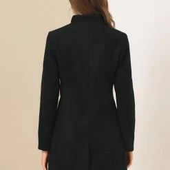 Allegra K Women's Winter Overcoat Stand Collar Single Breasted Mid-thigh Long Coat