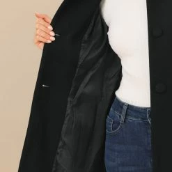 Allegra K Women's Winter Overcoat Stand Collar Single Breasted Mid-thigh Long Coat