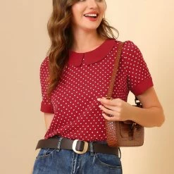 Allegra K Women's Peter Pan Collar Vintage Polka Dots Top 23 Allegra K Women's Peter Pan Collar Vintage Polka Dots Top