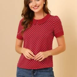 Allegra K Women's Peter Pan Collar Vintage Polka Dots Top 24 Allegra K Women's Peter Pan Collar Vintage Polka Dots Top