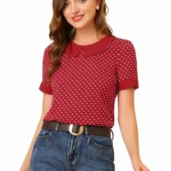 Allegra K Women's Peter Pan Collar Vintage Polka Dots Top 22 Allegra K Women's Peter Pan Collar Vintage Polka Dots Top