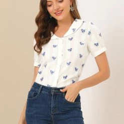 Allegra K Women's Peter Pan Collar Semi Sheer Tops Button Front Floral Shirt 11 Allegra K Women's Peter Pan Collar Semi Sheer Tops Button Front Floral Shirt