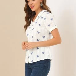 Allegra K Women's Peter Pan Collar Semi Sheer Tops Button Front Floral Shirt 13 Allegra K Women's Peter Pan Collar Semi Sheer Tops Button Front Floral Shirt