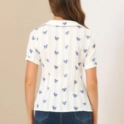 Allegra K Women's Peter Pan Collar Semi Sheer Tops Button Front Floral Shirt 14 Allegra K Women's Peter Pan Collar Semi Sheer Tops Button Front Floral Shirt