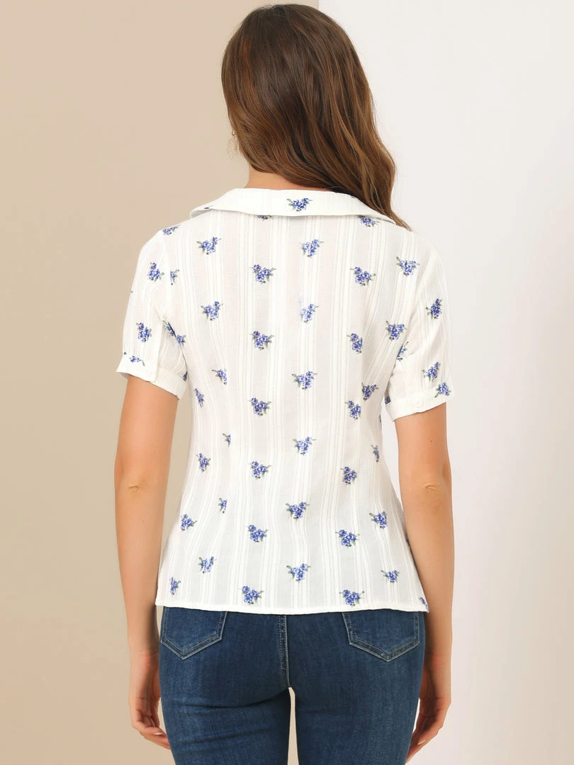 Allegra K Women's Peter Pan Collar Semi Sheer Tops Button Front Floral Shirt 8 Allegra K Women's Peter Pan Collar Semi Sheer Tops Button Front Floral Shirt