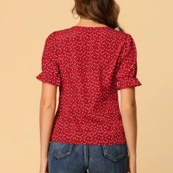 Allegra K Women's Valentine's Day Square Neck Button Ruffle Sleeve Love Heart Printed Blouse Top 14 Allegra K Women's Valentine's Day Square Neck Button Ruffle Sleeve Love Heart Printed Blouse Top