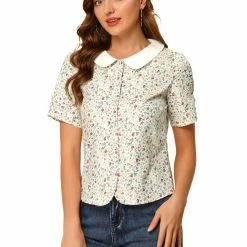 Allegra K Women's Peter Pan Collar Blouse Puff Sleeve Top Button Down Floral Shirt 11 Allegra K Women's Peter Pan Collar Blouse Puff Sleeve Top Button Down Floral Shirt