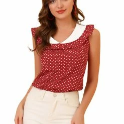 Allegra K Women's Sleeveless Ruffle V Neck Casual Tank Tops Heart Printed Blouse