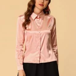 Allegra K Women's Long Sleeve Tie Bow Neck Satin Chiffon Tops