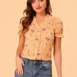 Allegra K Women's Swiss Dots Blouse V Neck Casual Chiffon Floral Shirt 12 Allegra K Women's Swiss Dots Blouse V Neck Casual Chiffon Floral Shirt