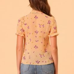 Allegra K Women's Swiss Dots Blouse V Neck Casual Chiffon Floral Shirt 14 Allegra K Women's Swiss Dots Blouse V Neck Casual Chiffon Floral Shirt