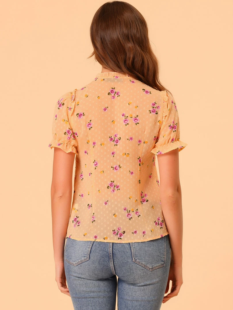 Allegra K Women's Swiss Dots Blouse V Neck Casual Chiffon Floral Shirt 8 Allegra K Women's Swiss Dots Blouse V Neck Casual Chiffon Floral Shirt