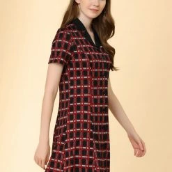 Allegra K Women's Button Front Fit And Flare Plaid Tartan Shirt Dress