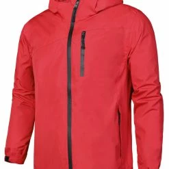 Allegra K Men's Lightweight Windbreaker Drawstring Hooded Full-Zip Hiking Outdoor Rain Jacket