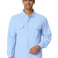 Allegra K Men's Linen Shirt Solid Long Sleeves Casual Button Down Beach Cargo Shirts 29 Allegra K Men's Linen Shirt Solid Long Sleeves Casual Button Down Beach Cargo Shirts