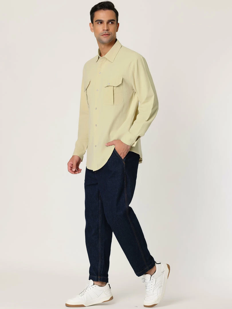 Allegra K Men's Linen Shirt Solid Long Sleeves Casual Button Down Beach Cargo Shirts 11 Allegra K Men's Linen Shirt Solid Long Sleeves Casual Button Down Beach Cargo Shirts