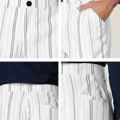 Allegra K Men's Dress Striped Pants Slim Fit Flat Front Business Pencil Trousers
