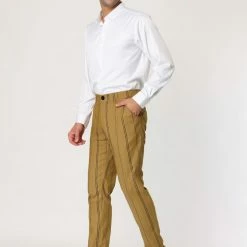 Allegra K Men's Dress Striped Pants Slim Fit Flat Front Business Pencil Trousers