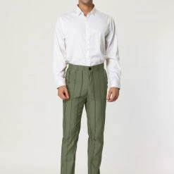 Allegra K Men's Dress Striped Pants Slim Fit Flat Front Business Pencil Trousers