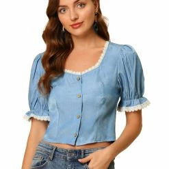 Allegra K Women's Square Neck Blouse Lace Panel Button Front Shirt Elegant Tops 11 Allegra K Women's Square Neck Blouse Lace Panel Button Front Shirt Elegant Tops