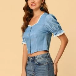 Allegra K Women's Square Neck Blouse Lace Panel Button Front Shirt Elegant Tops 13 Allegra K Women's Square Neck Blouse Lace Panel Button Front Shirt Elegant Tops