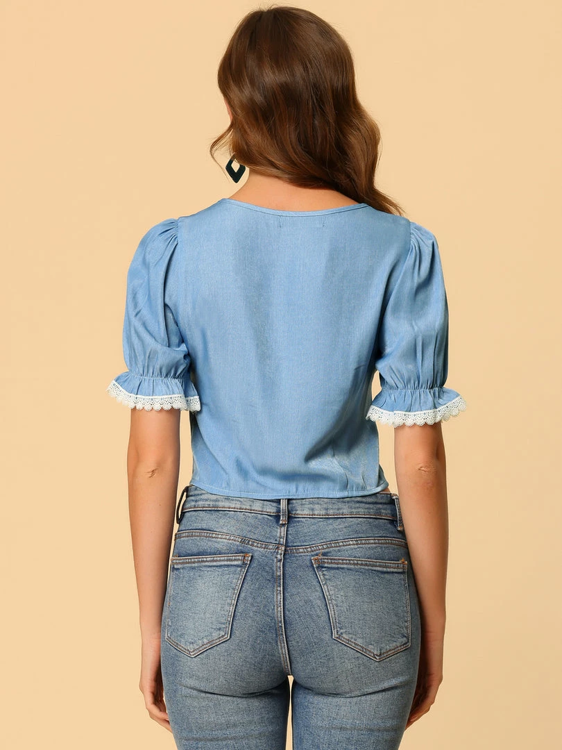 Allegra K Women's Square Neck Blouse Lace Panel Button Front Shirt Elegant Tops 8 Allegra K Women's Square Neck Blouse Lace Panel Button Front Shirt Elegant Tops