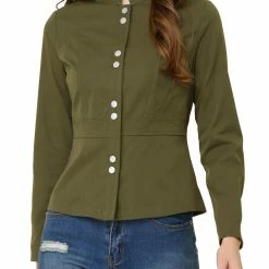 Allegra K Women's Casual Stand Collar Lightweight Long Sleeve Snap Front Jacket 11 Allegra K Women's Casual Stand Collar Lightweight Long Sleeve Snap Front Jacket